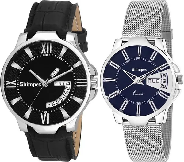 Premium_Watches_Blue_Black_Genuine_Leather_Metal_Couple_Waterproof_With_A_One_Year_Warranty_Day_And_Date_Analog
