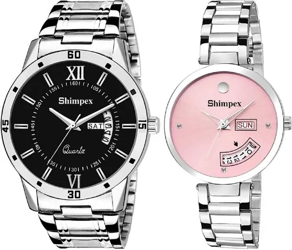 Premium_Watches_Pink_Black_Metal_Couple_Waterproof_With_A_One_Year_Warranty_Day_And_Date_Analog