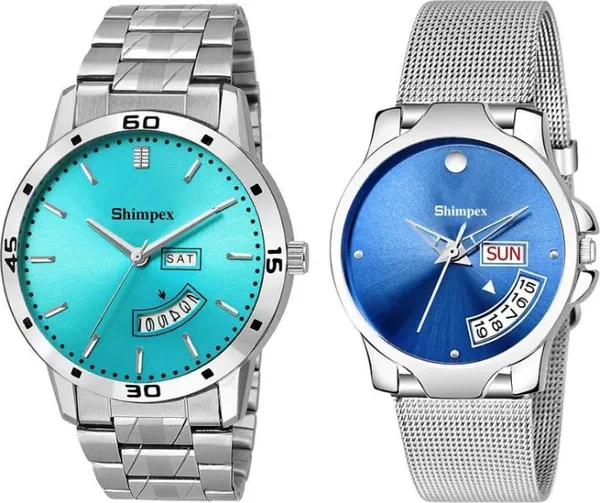 Premium_Watches_Blue_Metal_Couple_Waterproof_With_A_One_Year_Warranty_Day_And_Date_Analog