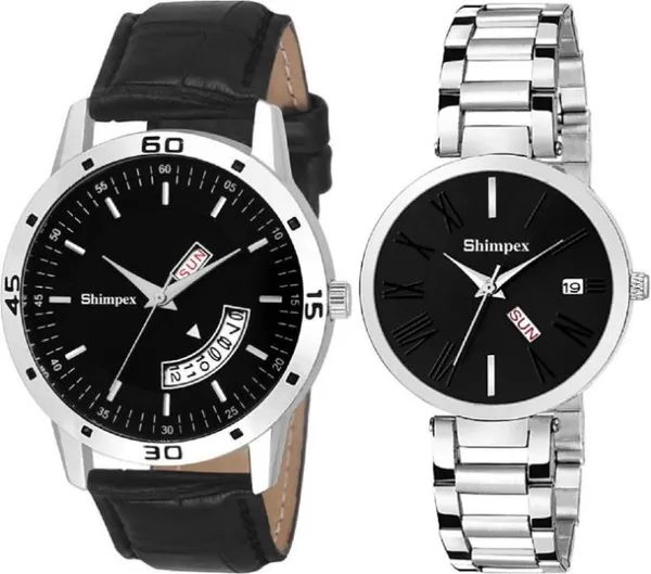 Premium_Watches_Black_Black_Metal_Genuine_Leather_Couple_Waterproof_With_A_One_Year_Warranty_Day_And_Date_Analog