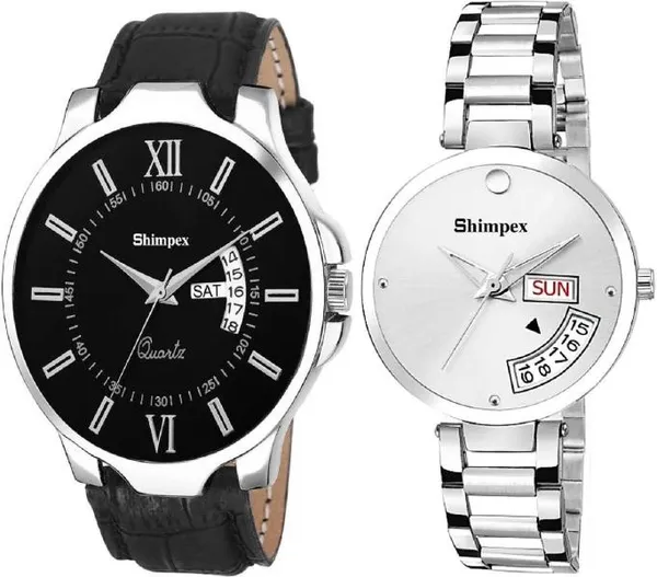 Premium_Watches_Black_White_Metal_Genuine_Leather_Couple_Waterproof_With_A_One_Year_Warranty_Day_And_Date_Analog