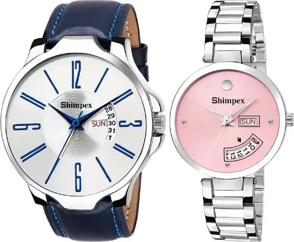 Premium_Watches_Pink_White_Metal_Genuine_Leather_Couple_Waterproof_With_A_One_Year_Warranty_Day_And_Date_Analog