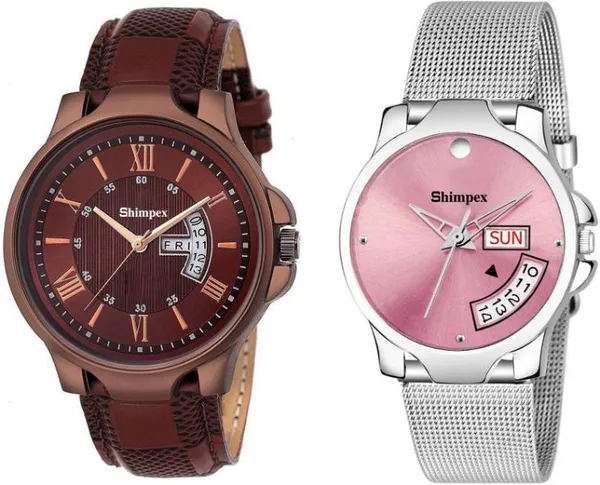 Premium_Watches_Pink_Metal_Couple_Waterproof_With_A_One_Year_Warranty_Day_And_Date_Analog