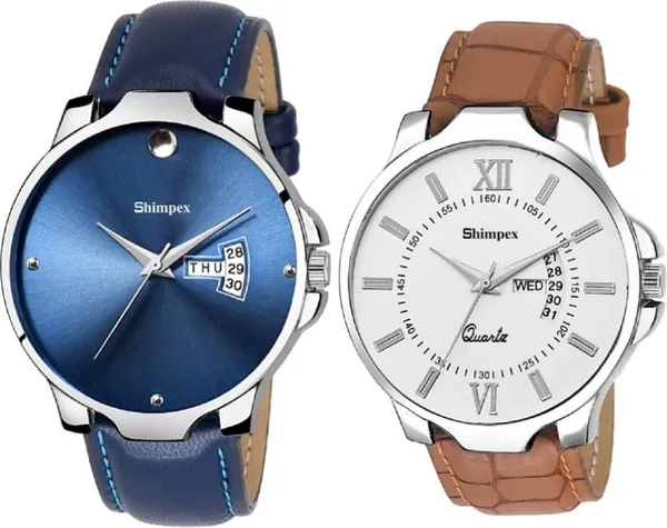 Premium_Watches_White_Blue_Genuine_Leather_Men_Waterproof_With_A_One_Year_Warranty_Day_And_Date_Analog