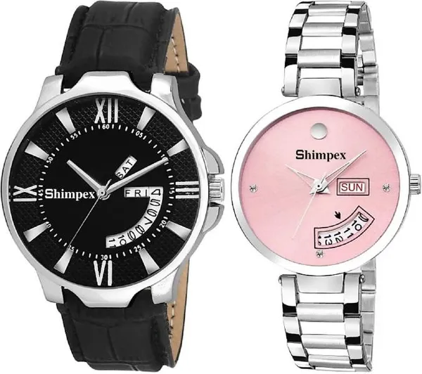 Premium_Watches_Pink_Black_Metal_Genuine_Leather_Couple_Waterproof_With_A_One_Year_Warranty_Day_And_Date_Analog