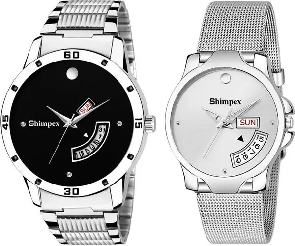 Premium_Watches_Silver_Black_Stainless_Steel_Couple_Waterproof_With_A_One_Year_Warranty_Day_And_Date_Analog