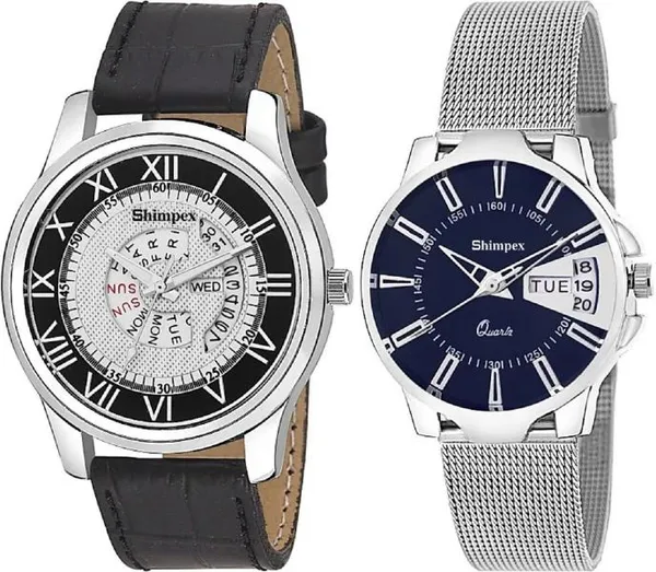 Premium_Watches_Blue_White_Genuine_Leather_Metal_Couple_Waterproof_With_A_One_Year_Warranty_Day_And_Date_Analog