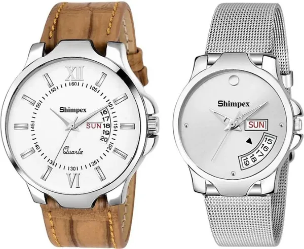 Premium_Watches_White_Genuine_Leather_Metal_Couple_Waterproof_With_A_One_Year_Warranty_Day_And_Date_Analog