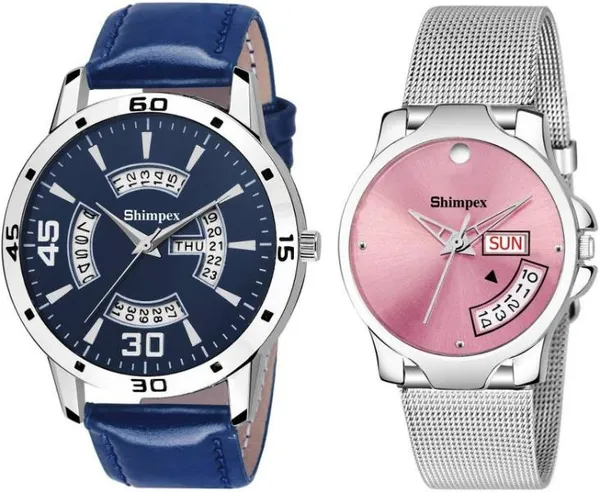 Premium_Watches_Pink_Metal_Couple_Waterproof_With_A_One_Year_Warranty_Day_And_Date_Analog