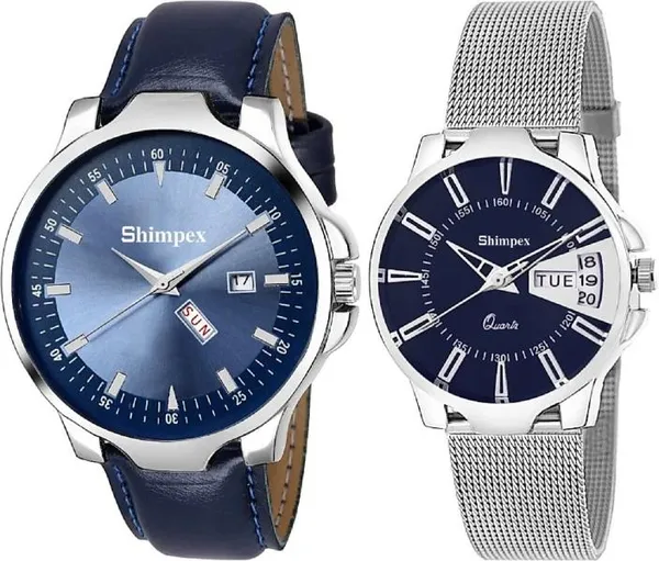 Premium_Watches_Blue_Genuine_Leather_Metal_Couple_Waterproof_With_A_One_Year_Warranty_Day_And_Date_Analog