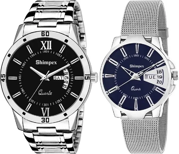 Premium_Watches_Blue_Black_Metal_Couple_Waterproof_With_A_One_Year_Warranty_Day_And_Date_Analog