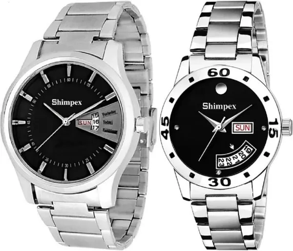 Premium_Watches_Black_Metal_Couple_Waterproof_With_A_One_Year_Warranty_Day_And_Date_Analog
