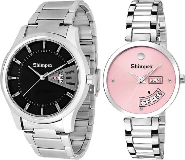 Premium_Watches_Pink_Black_Metal_Couple_Waterproof_With_A_One_Year_Warranty_Day_And_Date_Analog