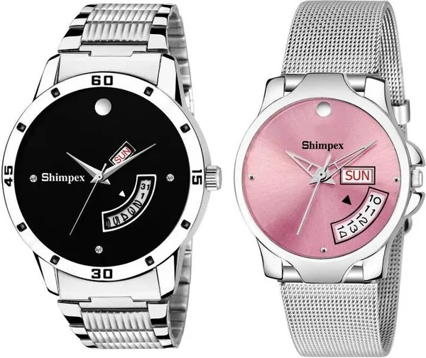 Premium_Watches_Black_Pink_Genuine_Leather_Metal_Couple_Waterproof_With_A_One_Year_Warranty_Day_And_Date_Analog