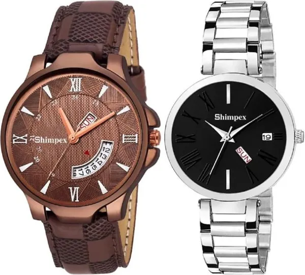 Premium_Watches_Black_Brown_Metal_Genuine_Leather_Couple_Waterproof_With_A_One_Year_Warranty_Day_And_Date_Analog