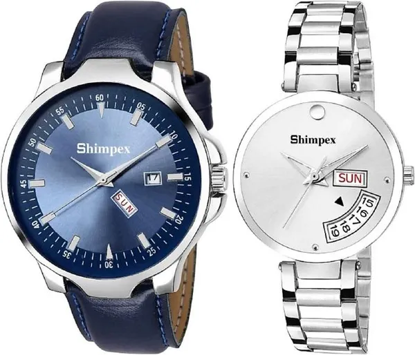 Premium_Watches_Blue_White_Metal_Genuine_Leather_Couple_Waterproof_With_A_One_Year_Warranty_Day_And_Date_Analog