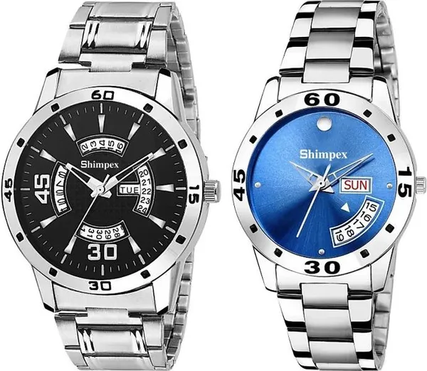 Shimpex_Good_Quality__Watches_Blue_Black_Stainless_Steel_Couple_Waterproof_With_A_One_Year_Warranty_Day_And_Date_Analog
