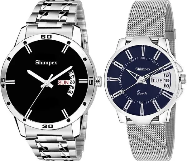Premium_Watches_Blue_Black_Metal_Couple_Waterproof_With_A_One_Year_Warranty_Day_And_Date_Analog