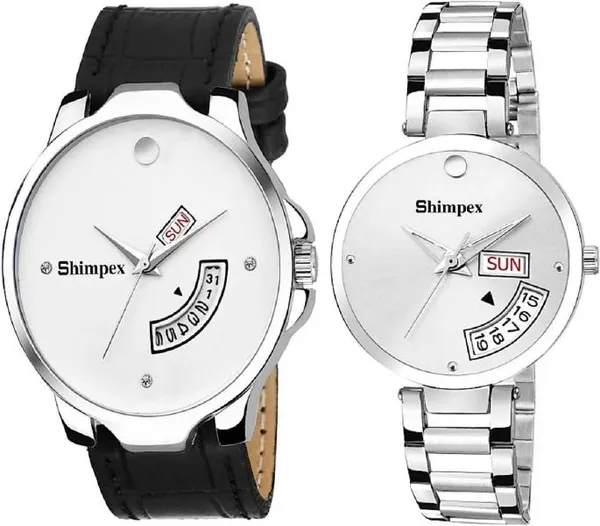 Premium_Watches_Silver_Metal_Genuine_Leather_Couple_Waterproof_With_A_One_Year_Warranty_Day_And_Date_Analog