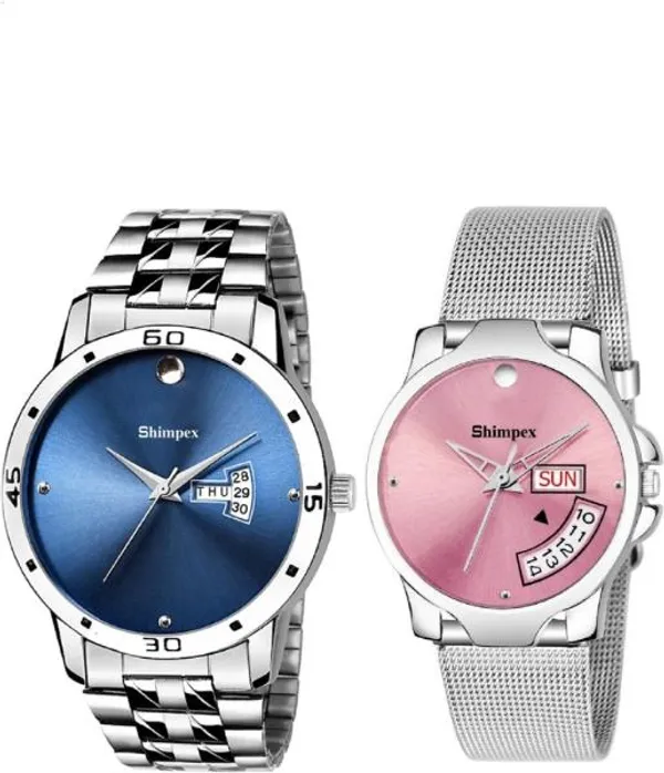 Premium_Watches_Pink_Metal_Couple_Waterproof_With_A_One_Year_Warranty_Day_And_Date_Analog