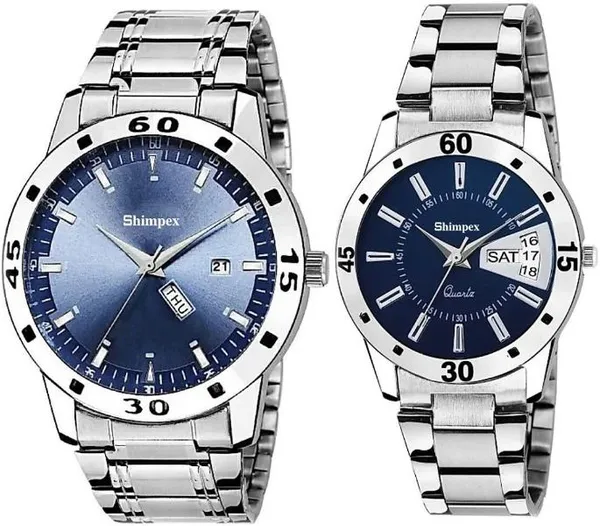 Premium_Watches_Blue_Genuine_Leather_Metal_Boys_&_Girls_Waterproof_With_A_One_Year_Warranty_Day_And_Date_Analog
