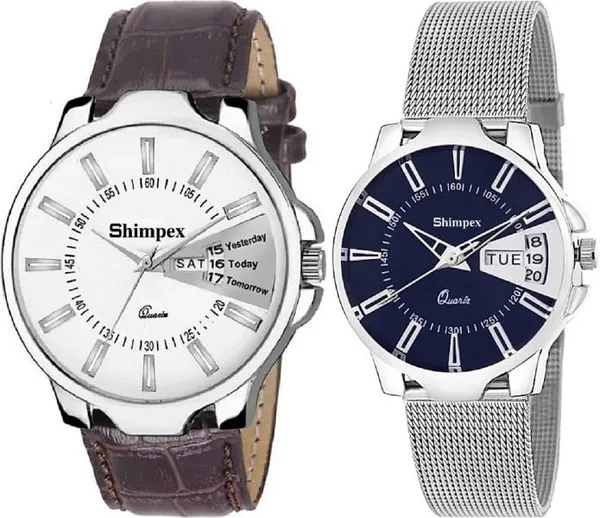 Premium_Watches_Blue_White_Genuine_Leather_Metal_Couple_Waterproof_With_A_One_Year_Warranty_Day_And_Date_Analog