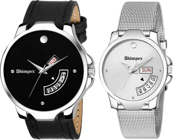 Premium_Watches_Silver_Black_Stainless_Steel_Genuine_Leather_Boys_&_Girls_Waterproof_With_A_One_Year_Warranty_Day_And_Date_Analog