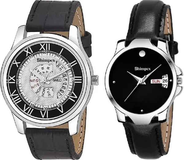 Premium_Watches_Black_Genuine_Leather_Couple_Waterproof_With_A_One_Year_Warranty_Day_And_Date_Analog