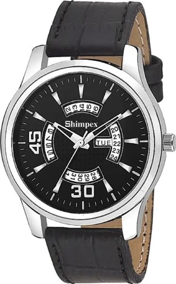 Premium_Watches_Black_Genuine_Leather_Boys_Waterproof_With_A_One_Year_Warranty_Day_And_Date_Analog