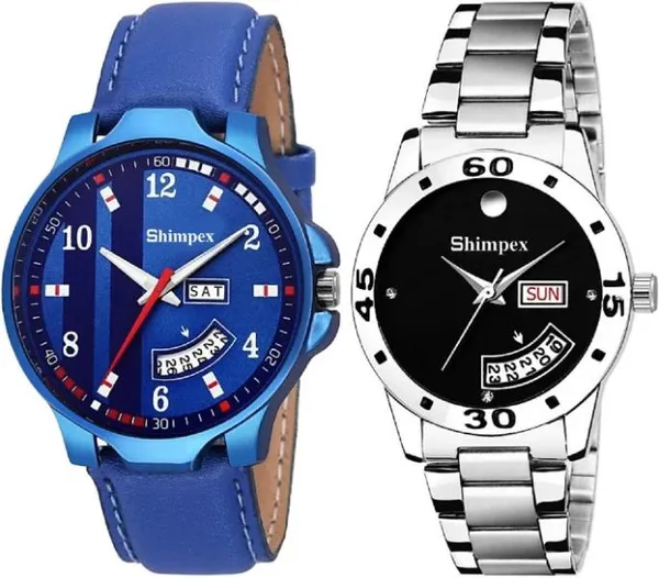 Premium_Watches_Blue_Black_Metal_Genuine_Leather_Men_&_Women_Waterproof_With_A_One_Year_Warranty_Day_And_Date_Analog