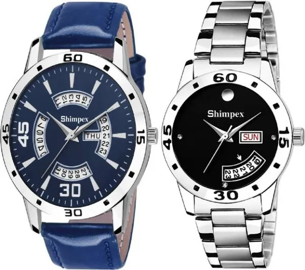 Premium_Watches_Blue_Black_Metal_Genuine_Leather_Couple_Waterproof_With_A_One_Year_Warranty_Day_And_Date_Analog