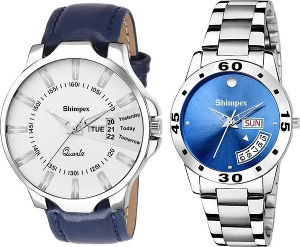 Premium_Watches_White_Blue_Stainless_Steel_Genuine_Leather_Men_&_Women_Waterproof_With_A_One_Year_Warranty_Day_And_Date_Analog