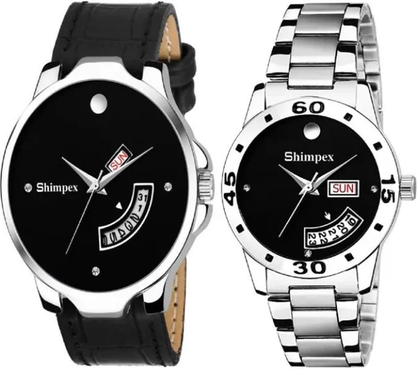 Premium_Watches_Black_Metal_Genuine_Leather_Couple_Waterproof_With_A_One_Year_Warranty_Day_And_Date_Analog