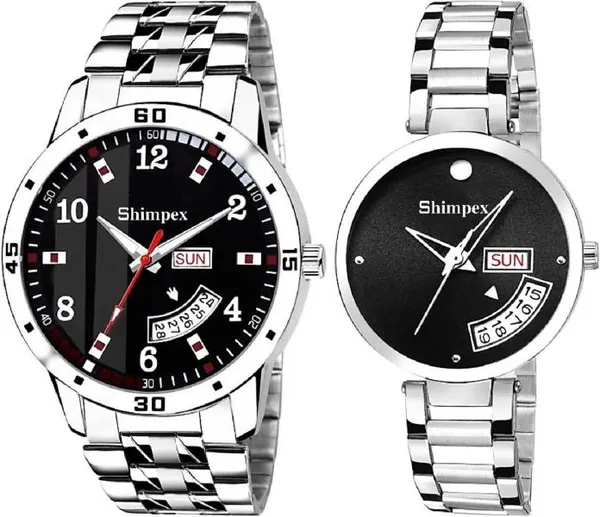 Premium_Watches_Black_Metal_Couple_Waterproof_With_A_One_Year_Warranty_Day_And_Date_Analog