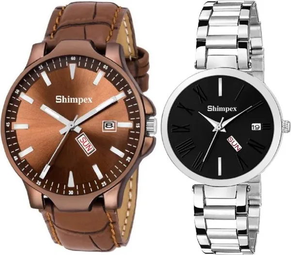 Premium_Watches_Black_Brown_Metal_Genuine_Leather_Couple_Waterproof_With_A_One_Year_Warranty_Day_And_Date_Analog
