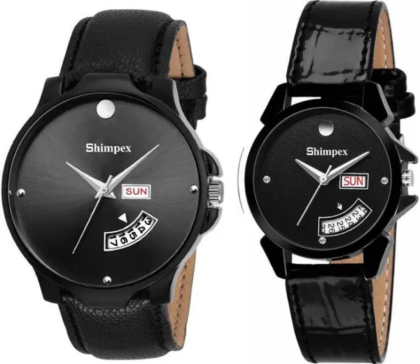 Premium_Watches_Black_Genuine_Leather_Couple_Waterproof_With_A_One_Year_Warranty_Day_And_Date_Analog