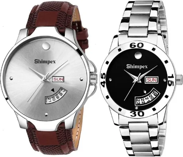 Premium_Watches_Black_Silver_Metal_Genuine_Leather_Men_&_Women_Waterproof_With_A_One_Year_Warranty_Day_And_Date_Analog
