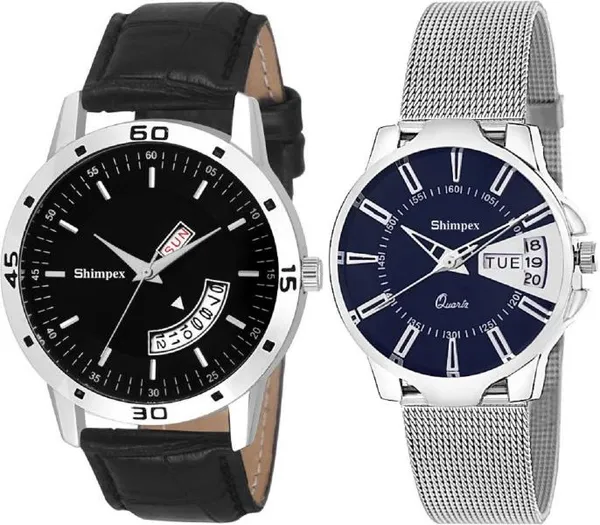 Premium_Watches_Blue_Black_Genuine_Leather_Metal_Couple_Waterproof_With_A_One_Year_Warranty_Day_And_Date_Analog