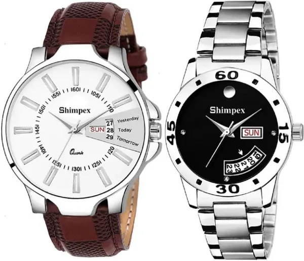Premium_Watches_Black_White_Metal_Genuine_Leather_Couple_Waterproof_With_A_One_Year_Warranty_Day_And_Date_Analog