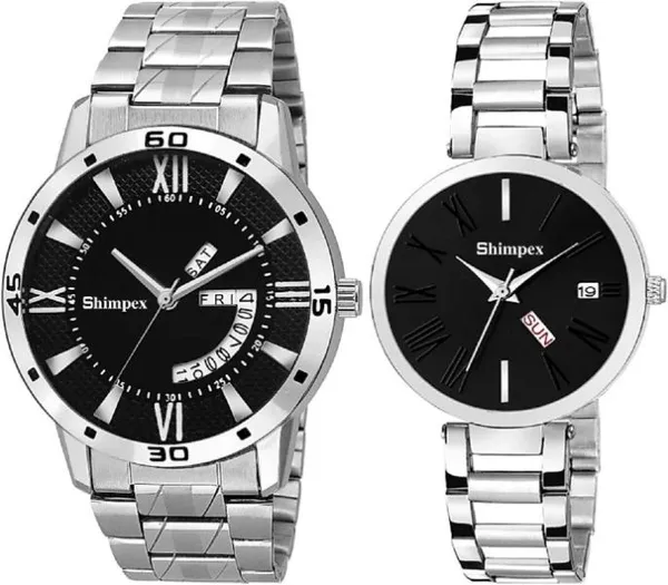 Premium_Watches_Black_Metal_Couple_Waterproof_With_A_One_Year_Warranty_Day_And_Date_Analog