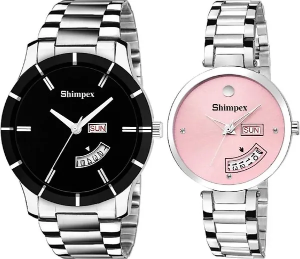 Premium_Watches_Pink_Black_Metal_Men_&_Women_Waterproof_With_A_One_Year_Warranty_Day_And_Date_Analog