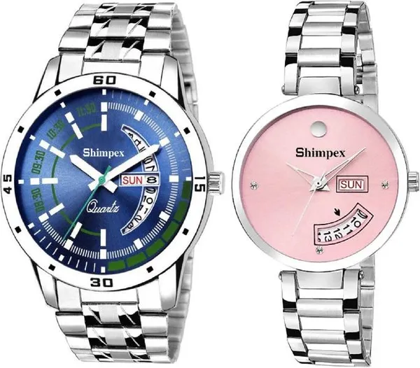 Premium_Watches_Pink_Blue_Metal_Men_&_Women_Waterproof_With_A_One_Year_Warranty_Day_And_Date_Analog