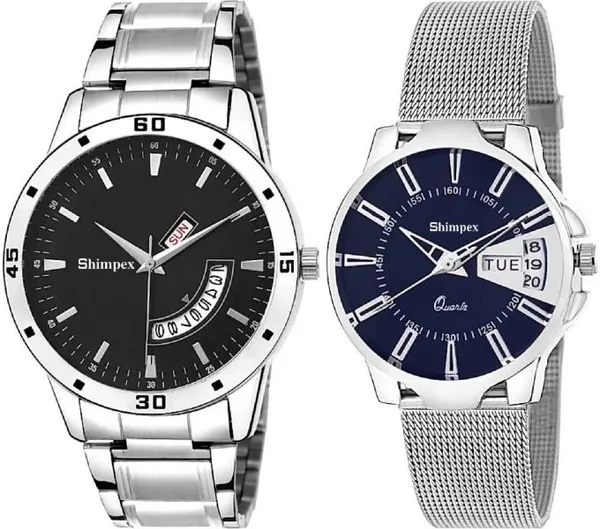 Premium_Watches_Blue_Black_Metal_Couple_Waterproof_With_A_One_Year_Warranty_Day_And_Date_Analog