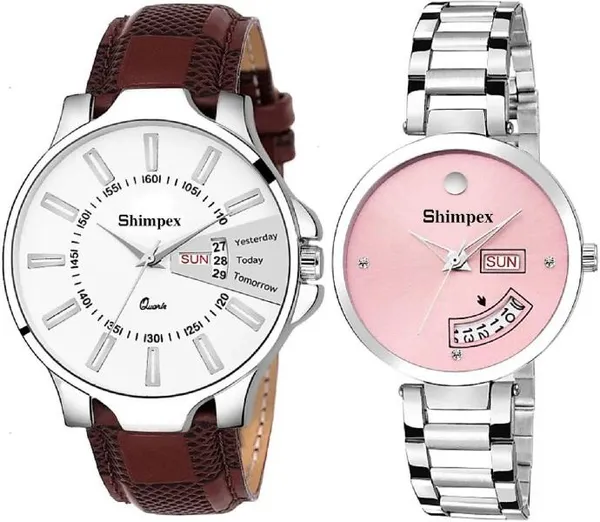 Premium_Watches_Pink_White_Metal_Genuine_Leather_Couple_Waterproof_With_A_One_Year_Warranty_Day_And_Date_Analog