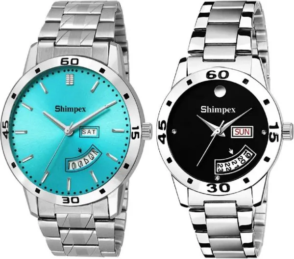 Premium_Watches_Blue_Black_Metal_Men_&_Women_Waterproof_With_A_One_Year_Warranty_Day_And_Date_Analog