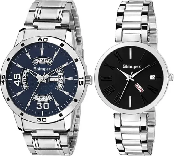 Premium_Watches_Black_Blue_Metal_Couple_Waterproof_With_A_One_Year_Warranty_Day_And_Date_Analog