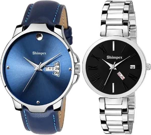 Premium_Watches_Black_Blue_Metal_Genuine_Leather_Couple_Waterproof_With_A_One_Year_Warranty_Day_And_Date_Analog
