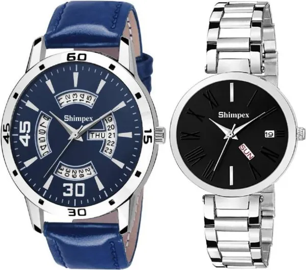 Premium_Watches_Black_Blue_Metal_Genuine_Leather_Couple_Waterproof_With_A_One_Year_Warranty_Day_And_Date_Analog