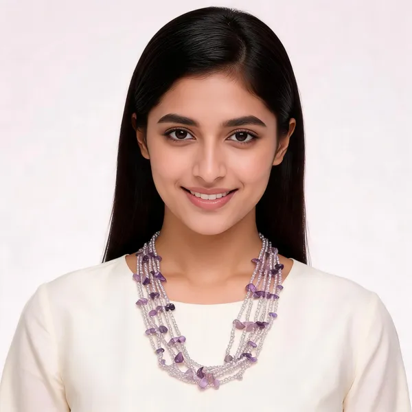 Purple_Alloy_Beaded_Layered_Necklace_For_Women