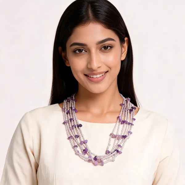 Purple_Alloy_Beaded_Layered_Necklace_For_Women